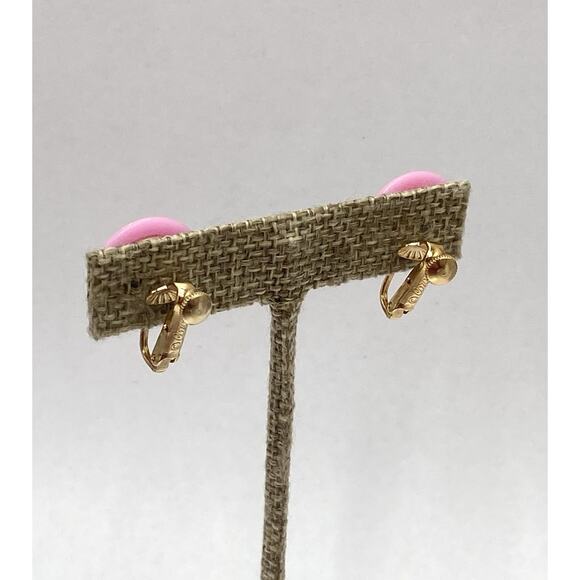 CORO Clips Earrings Pink Lucite Vintage Plastic Dome Gold Tone - Picture 7 of 7